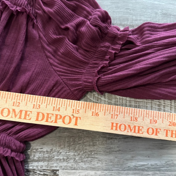 Free People Burgundy Day Dreaming Babydoll Boho Ruffle Top XS Sheer Romantic - Picture 7 of 10